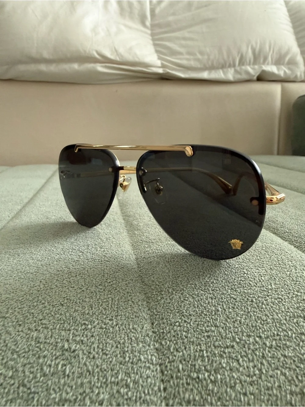 Versace Gold-Trim Black Lens Aviator Sunglasses - Women’s Accessories